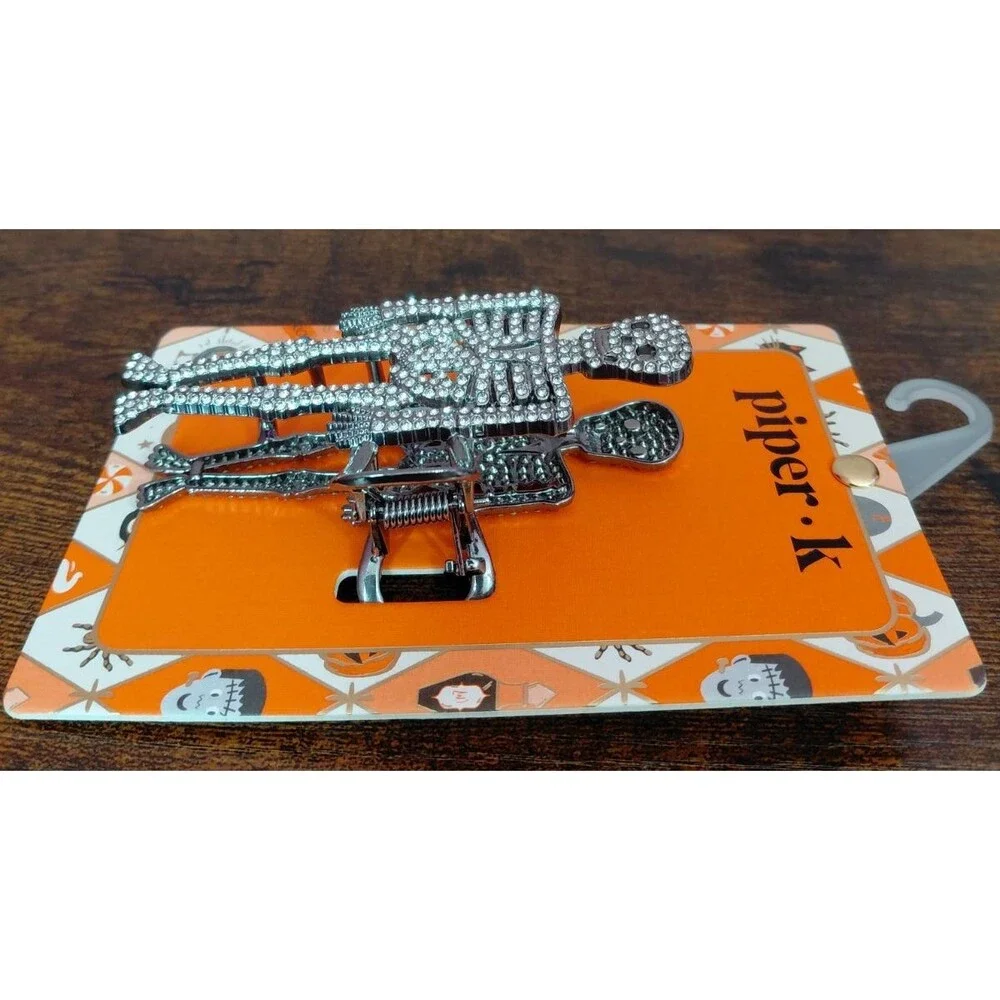 New Piper K Skelleton Hair Clip Metal Claw Enamel Rhinestones Halloween